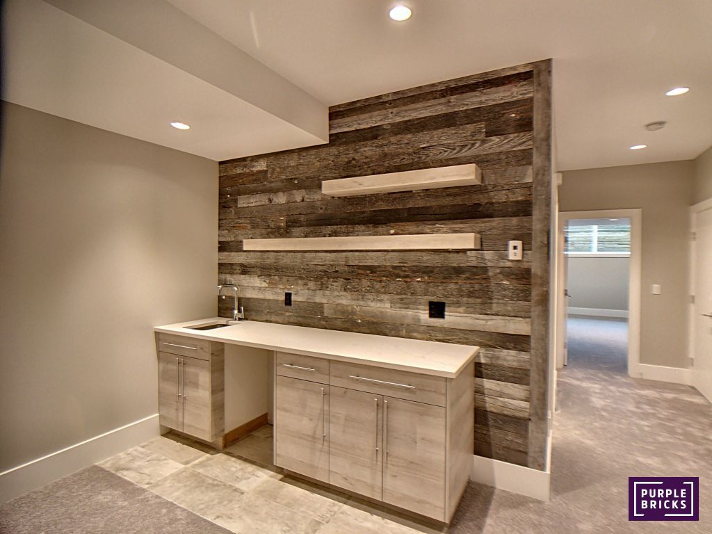 Calgary Inner-City Infill - Basement Bar with Wall from Reclaimed Wood